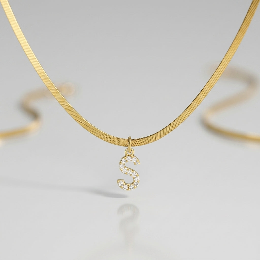 Melly® Diamond Initial Herringbone Necklace