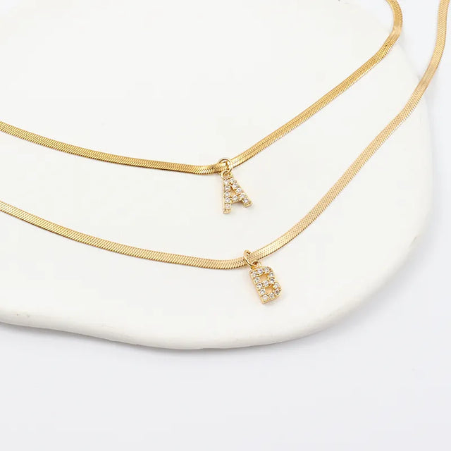 Melly® Diamond Initial Herringbone Necklace worn