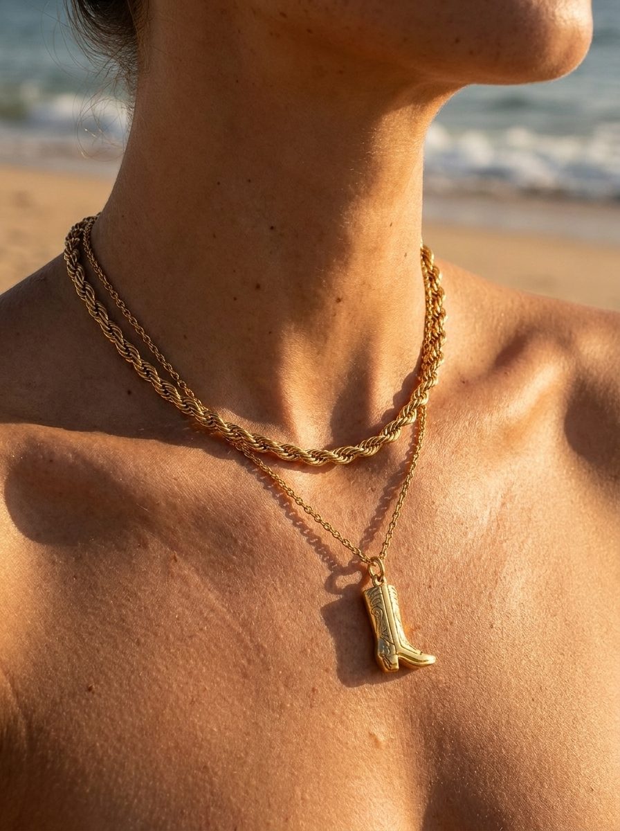 Coco Rope Necklace styled with Jessie® Cowgirl Boot Pendant