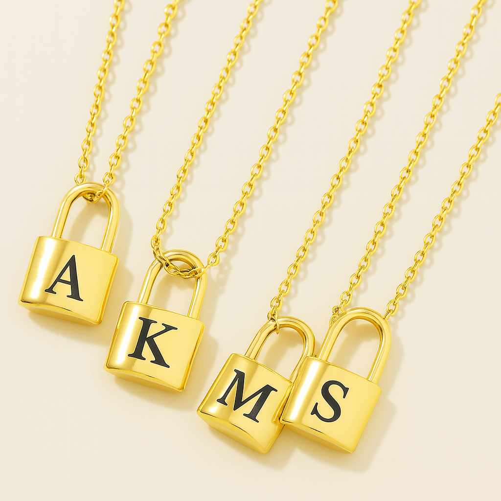 Ellie® Initial Love Lock 18k Gold Necklace (Bundle)