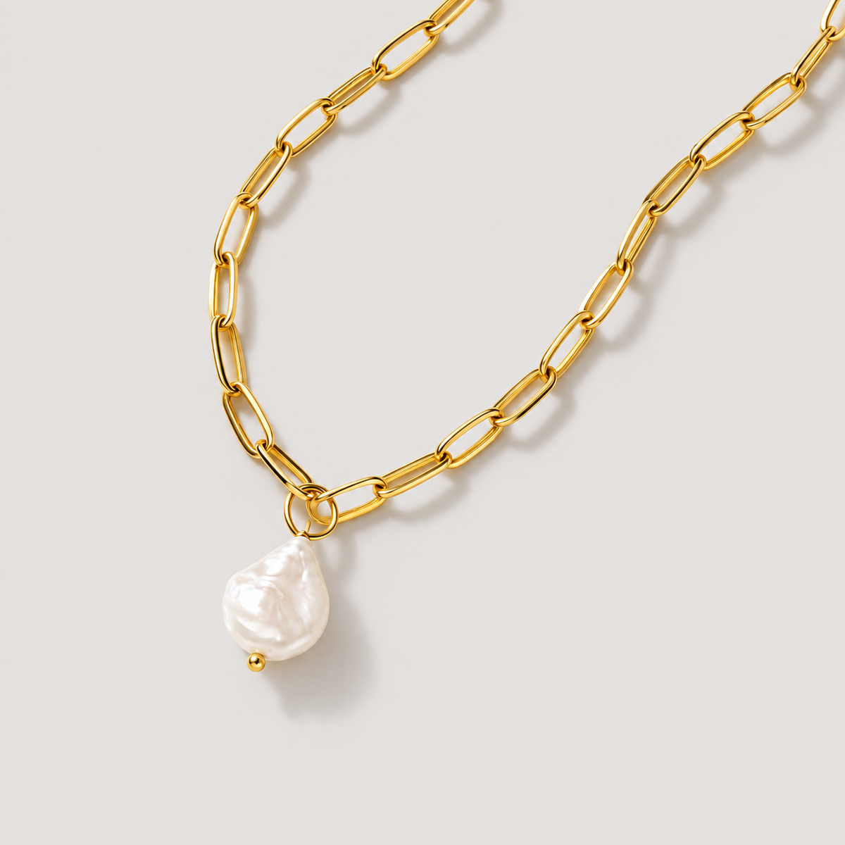 Hanalei Pearl Coin Paperclip Necklace — studio product photograph