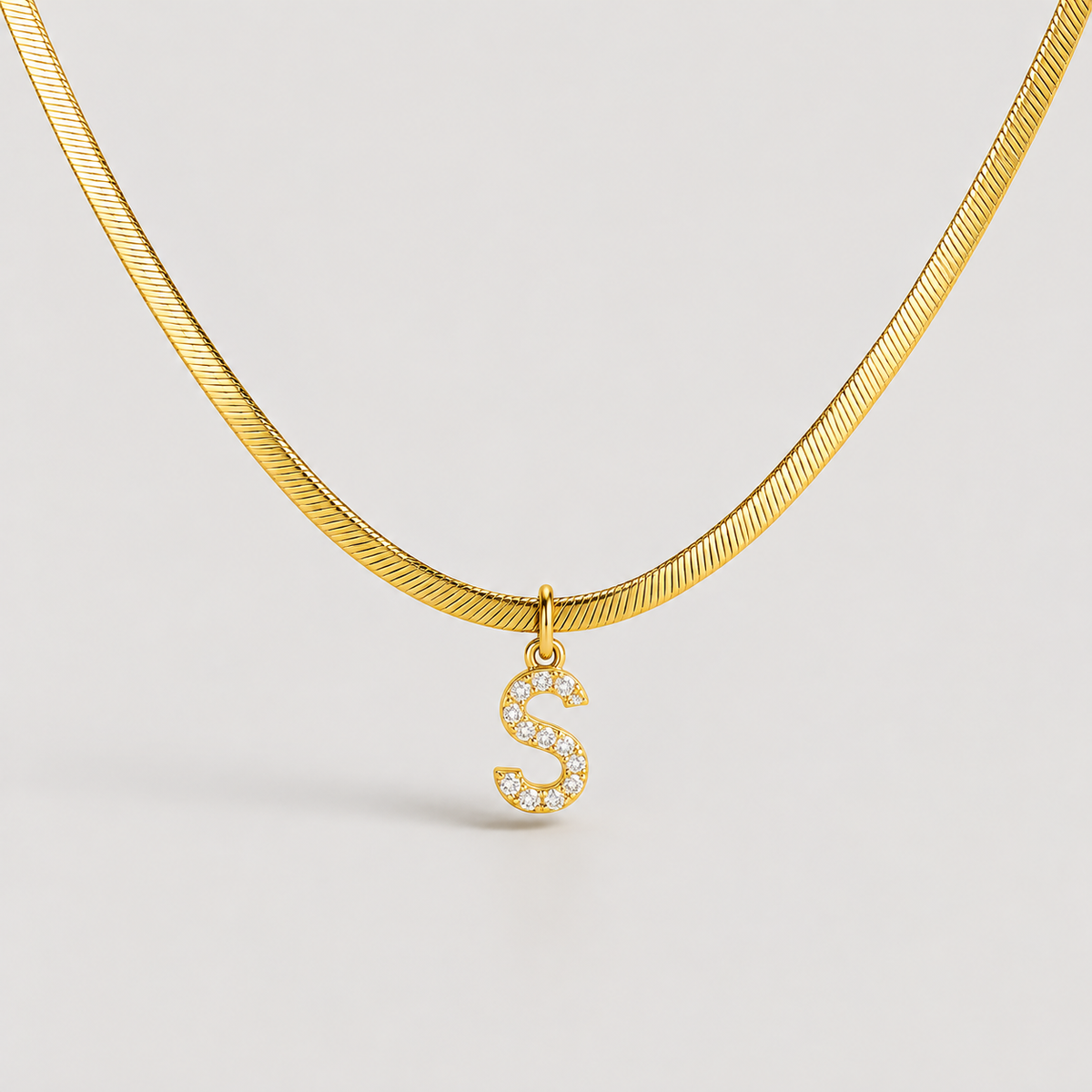 Melly® Diamond Initial Herringbone Necklace — studio product photograph