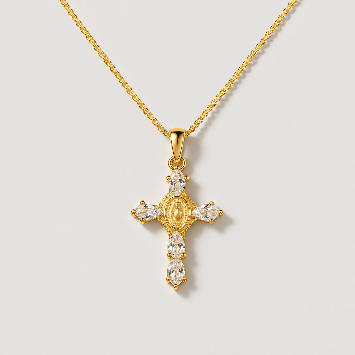 Valerie® Virgin Mary Cross Pendants — studio product photograph