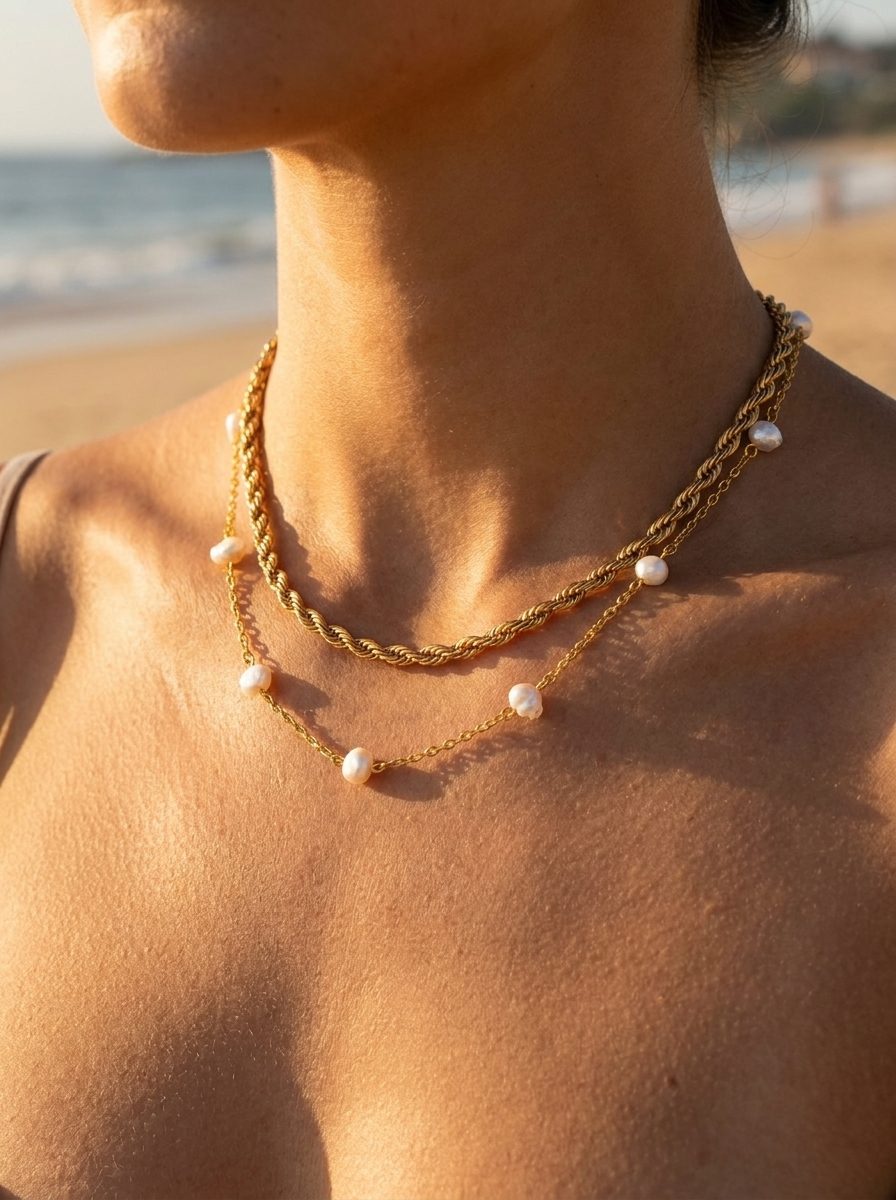 Coco Rope Necklace styled with Laney Pearl Necklace