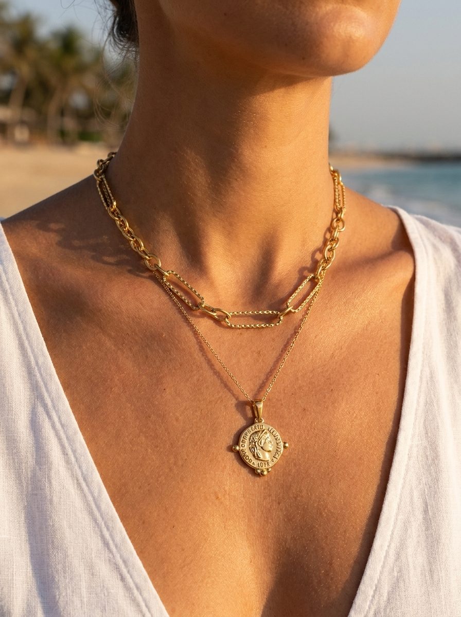 Dubai Hills Necklace styled with Rome Pendant